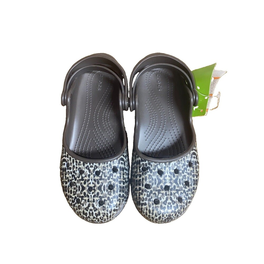 Crocs Women's Karin Leopard Clog, Espresso 7W NWT